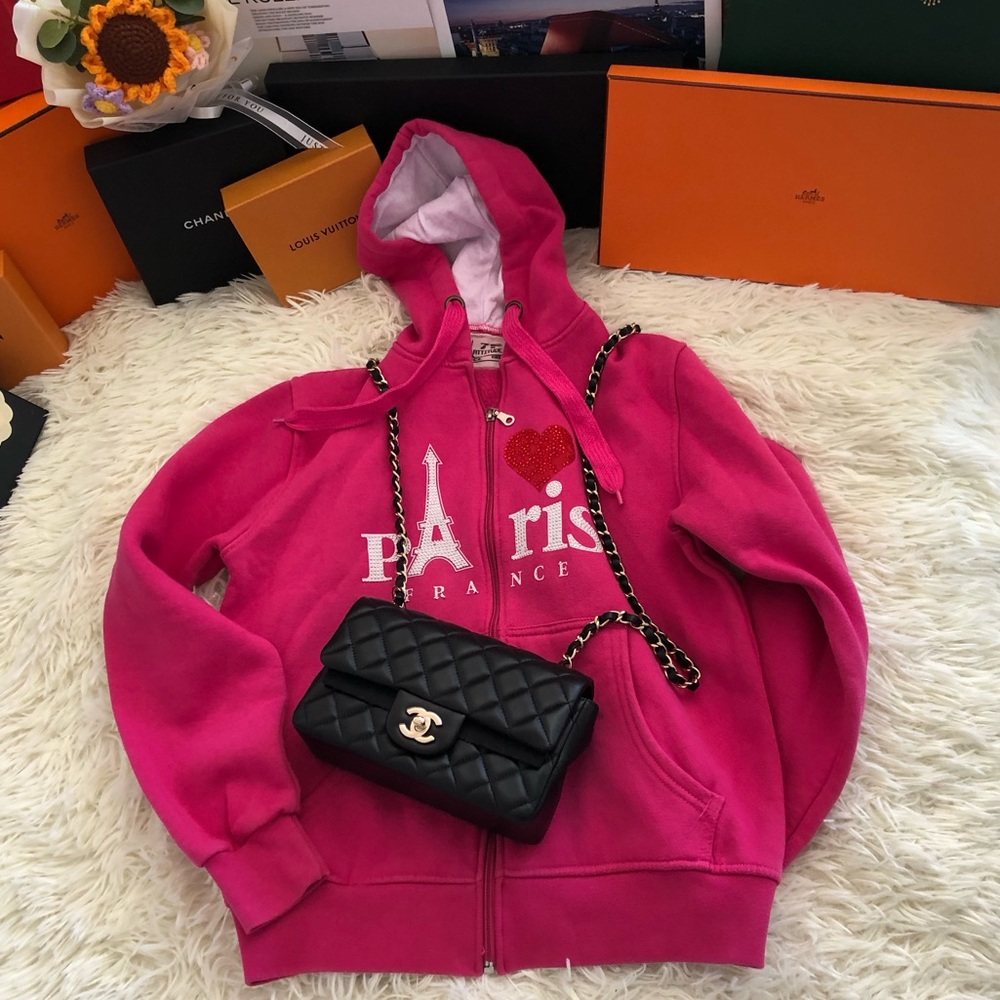 Paris Attitude Love Paris Womens Hoodie Size M Pink (Free Mystery Clothes)